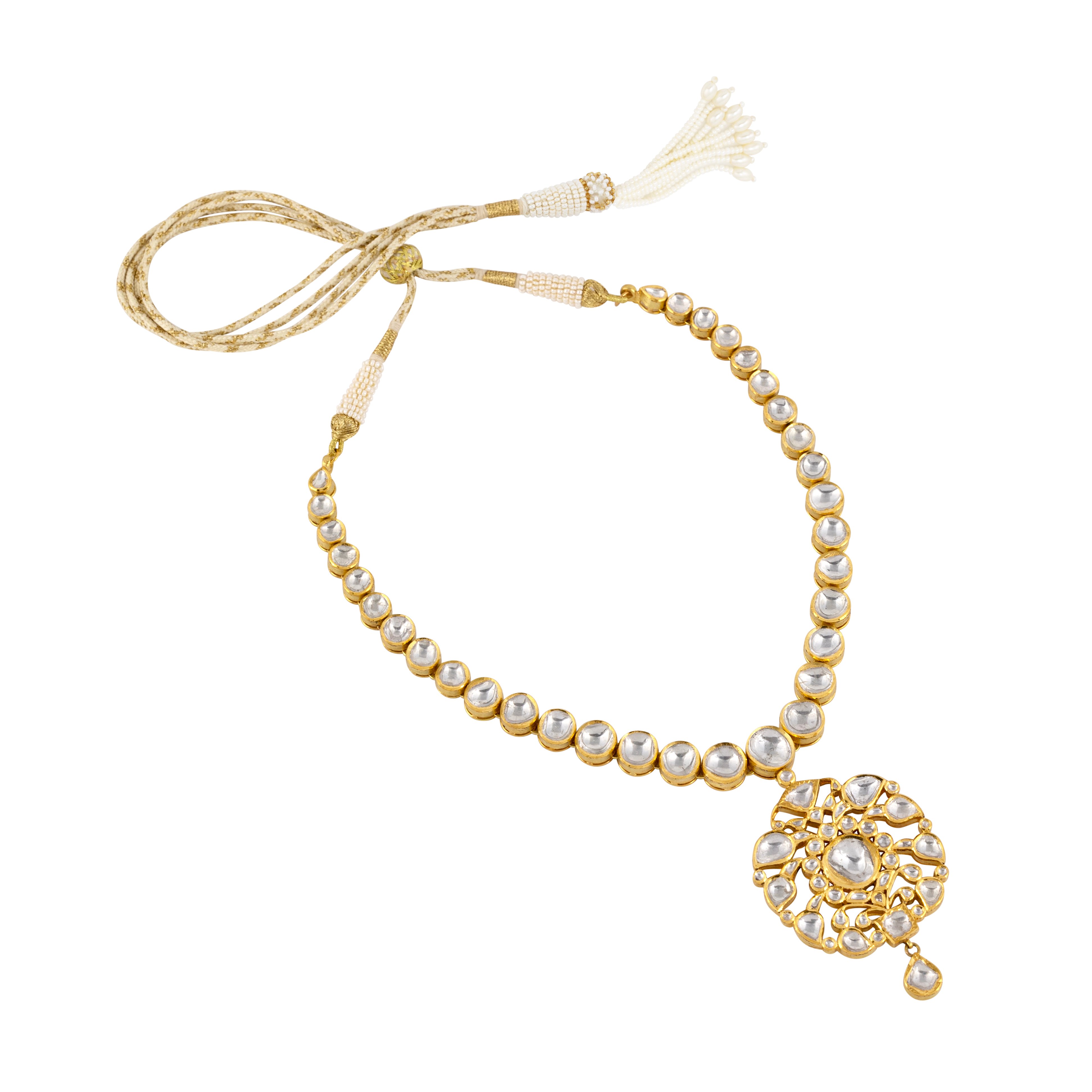 Polki Necklace with Intricate Floral Pendant